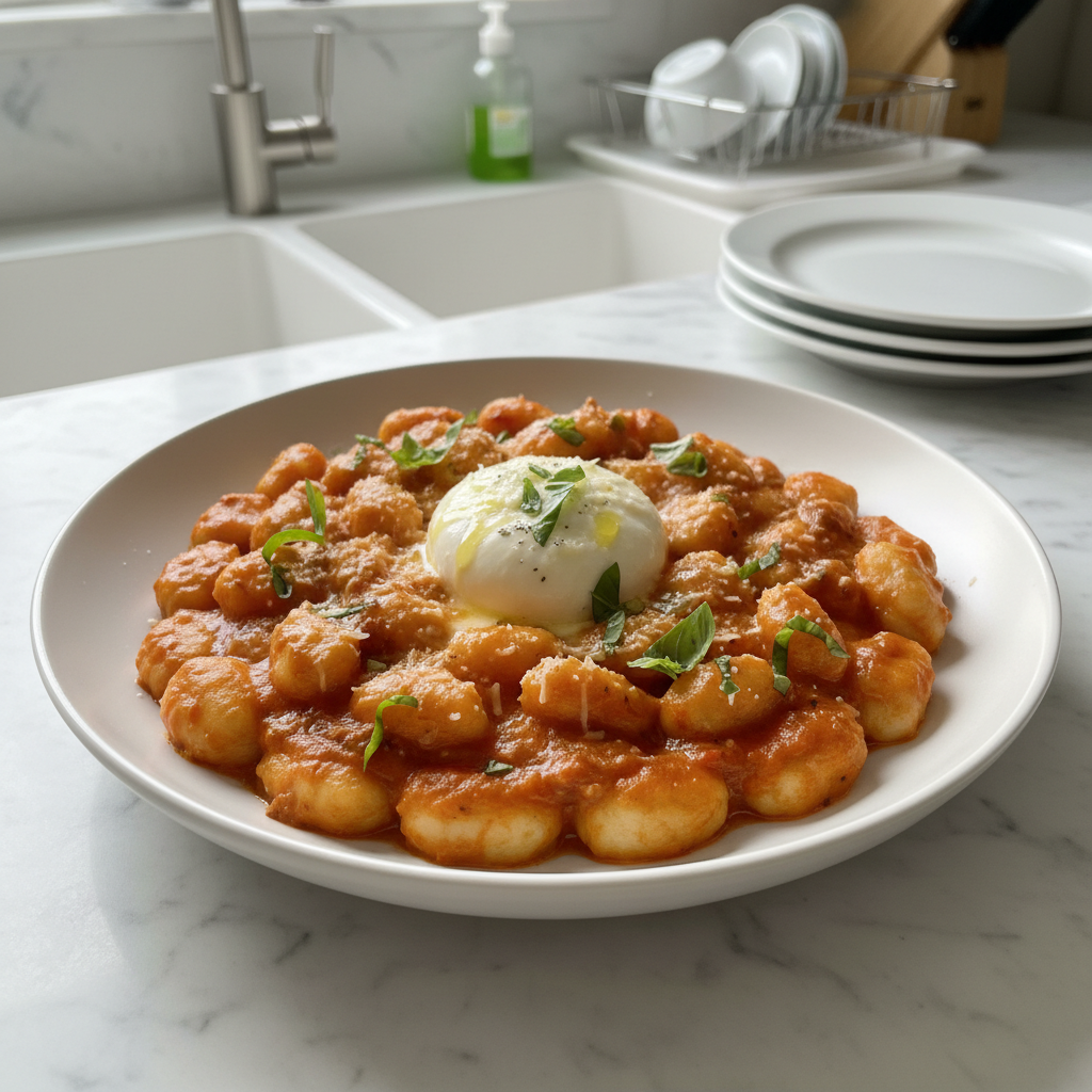 Cozy & Quick: 30 Minute Creamy Tomato Gnocchi with Burrata