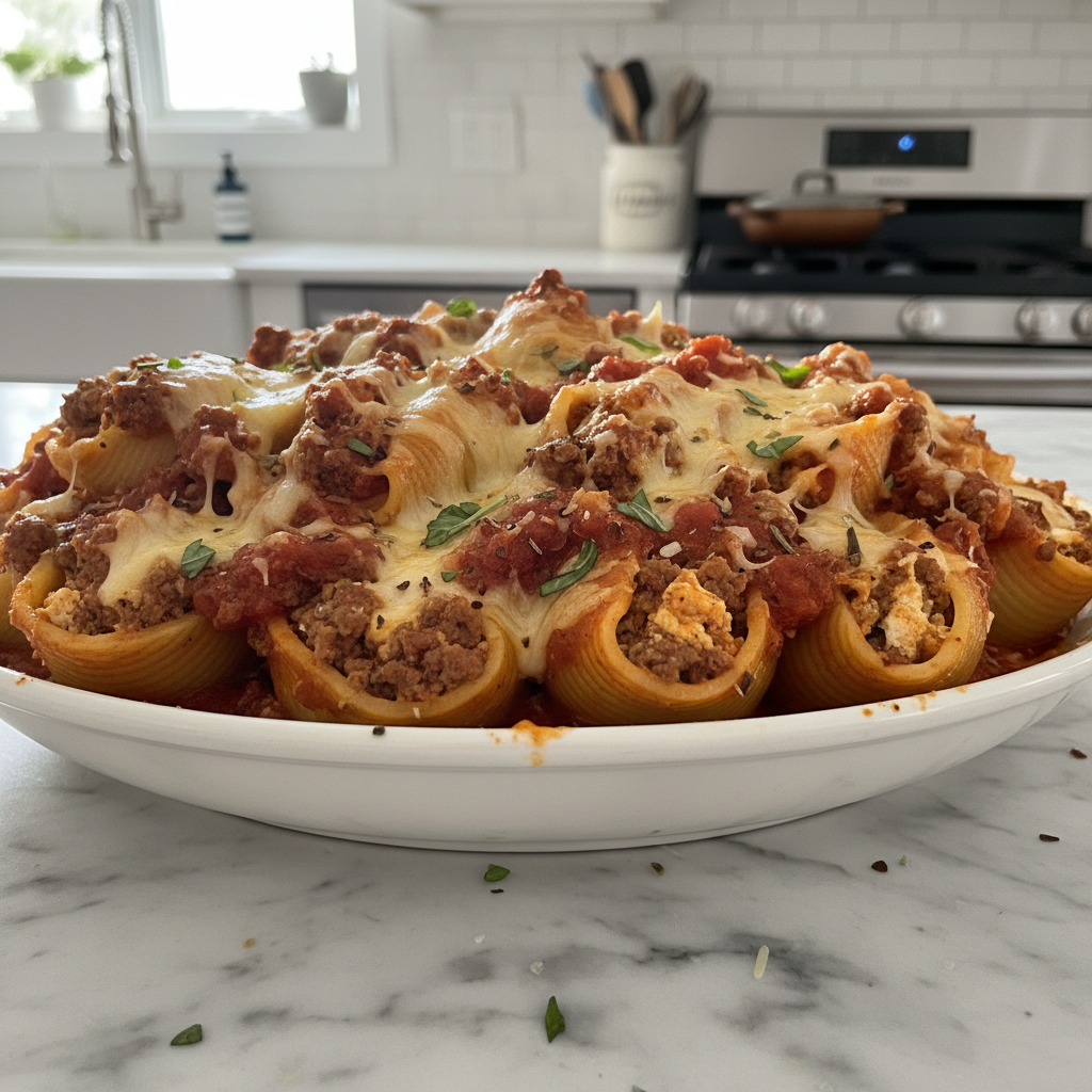Hearty Ground Beef Stuffed Shells Dinner Bake