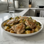 easy one pan creamy garlic chicken dinner featured
