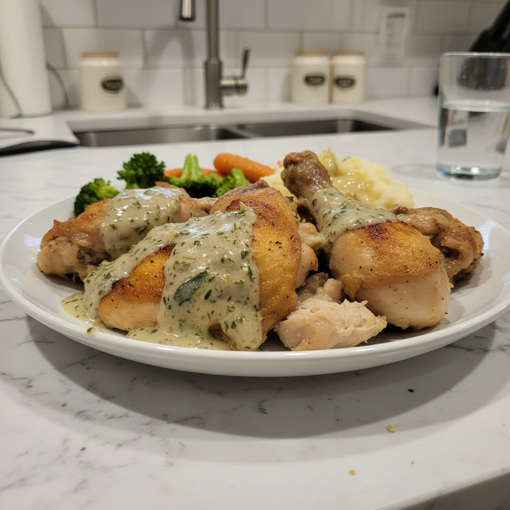 Homestyle Easy Oven Baked Chicken with Herb Gravy Dinner 4 Recipe image