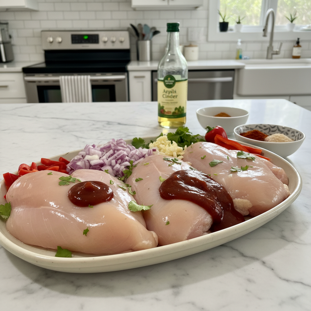 Easy Slow Cooker BBQ Pulled Chicken Dinner - cooking process