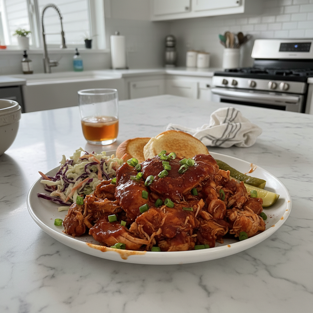 Simple Slow Cooker BBQ Pulled Chicken Dinner