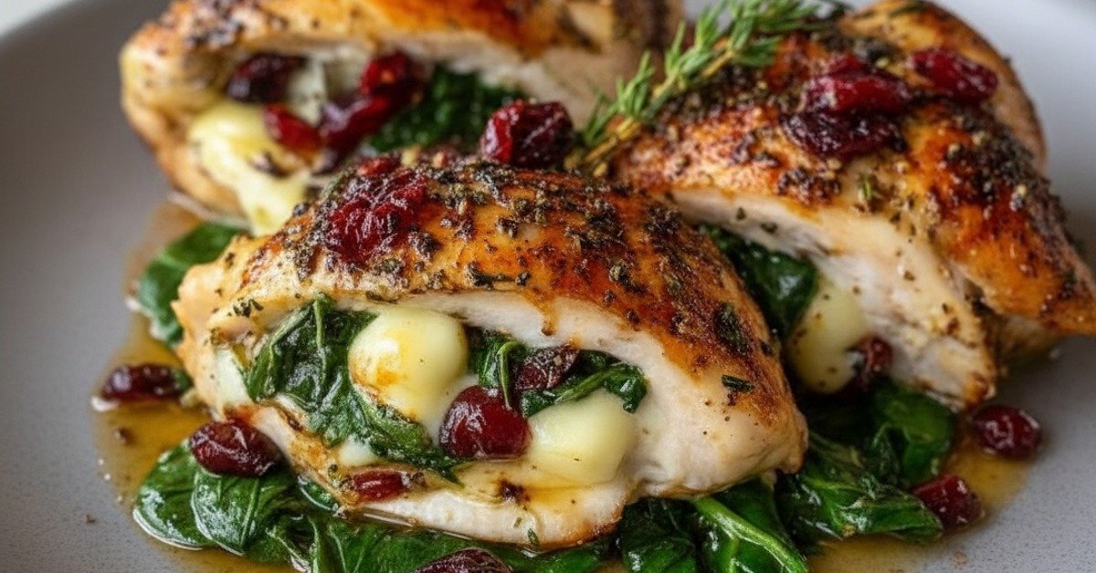 Elegant Cranberry & Spinach Stuffed Chicken with Brie: A Dinner Delight