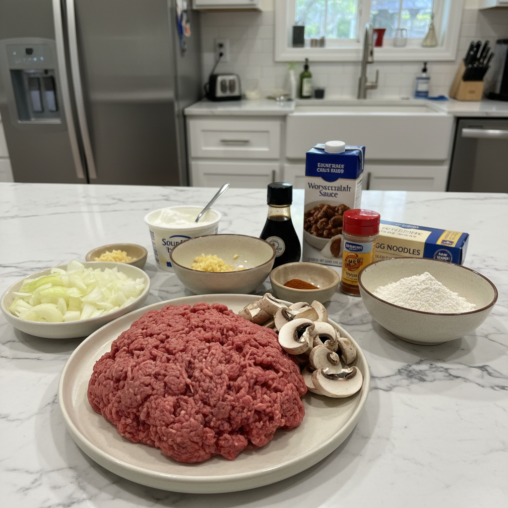 Quick Ground Beef Stroganoff Dinner - cooking process