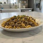 quick ground beef stroganoff dinner featured