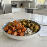 sweet chili chicken and brussels sprouts air fryer featured