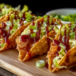 Crispy Chicken Wonton Tacos with Teriyaki Glaze