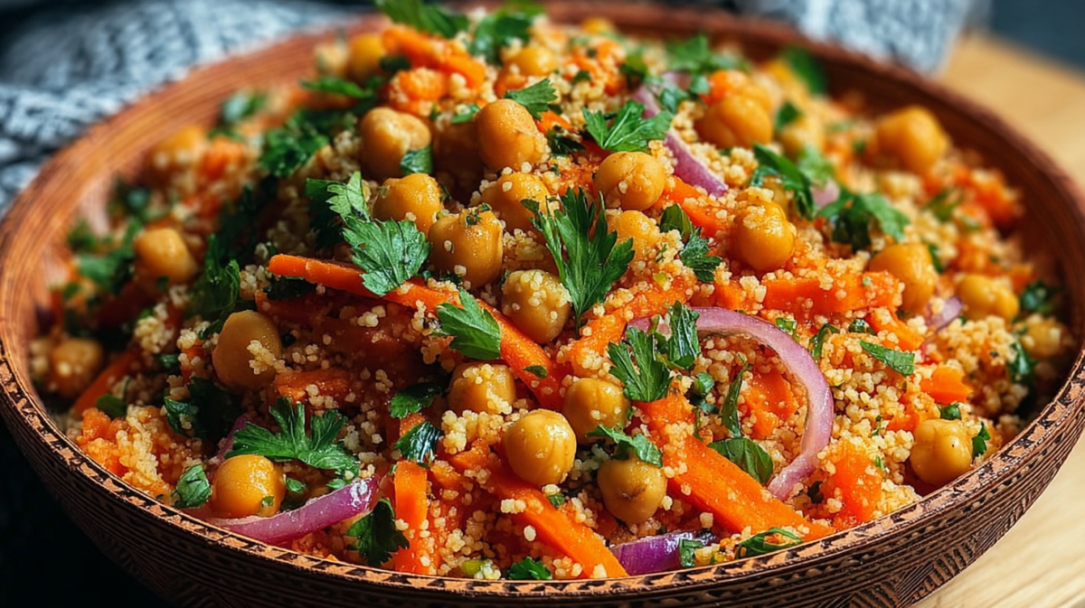 Moroccan Spiced Chickpea and Carrot Couscous Salad